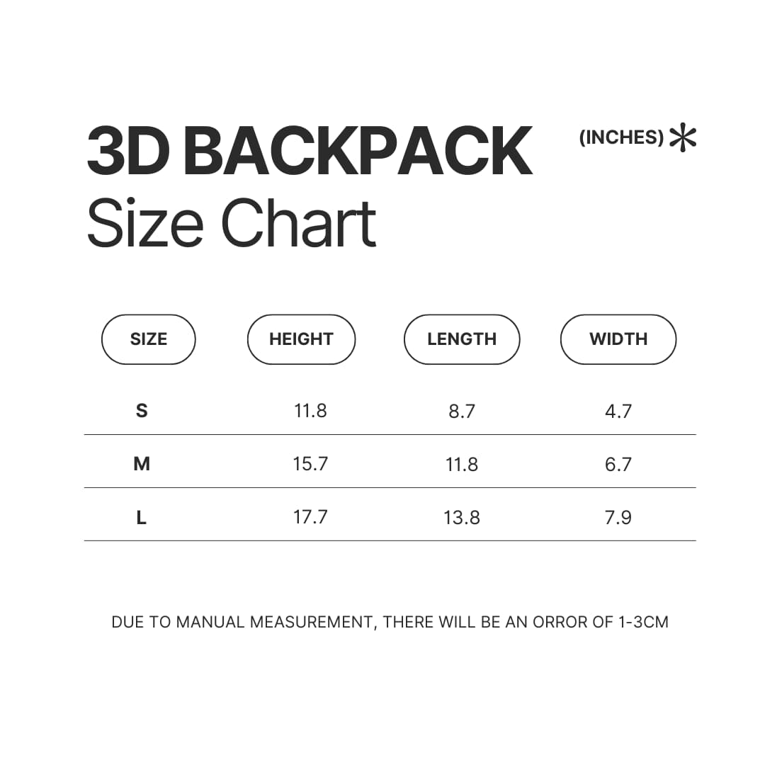 3D Backpack Size Chart - Akame Ga Kill Shop