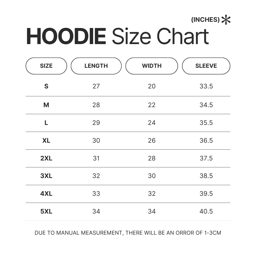 Hoodie Size Chart - Akame Ga Kill Shop
