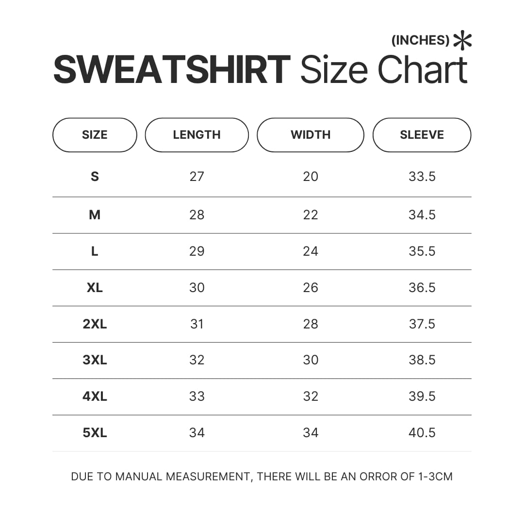 Sweatshirt Size Chart - Akame Ga Kill Shop