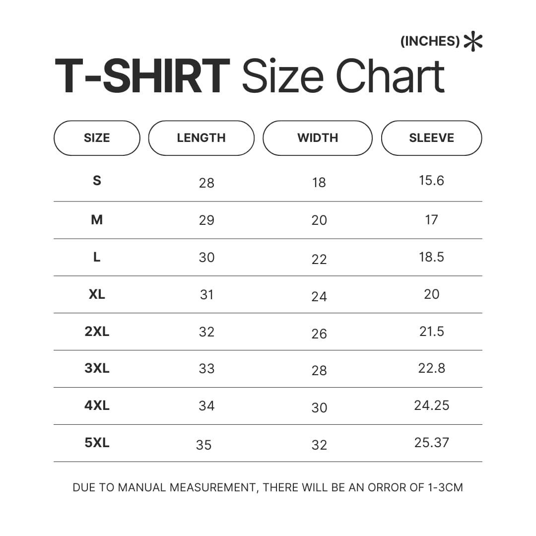 T shirt Size Chart - Akame Ga Kill Shop