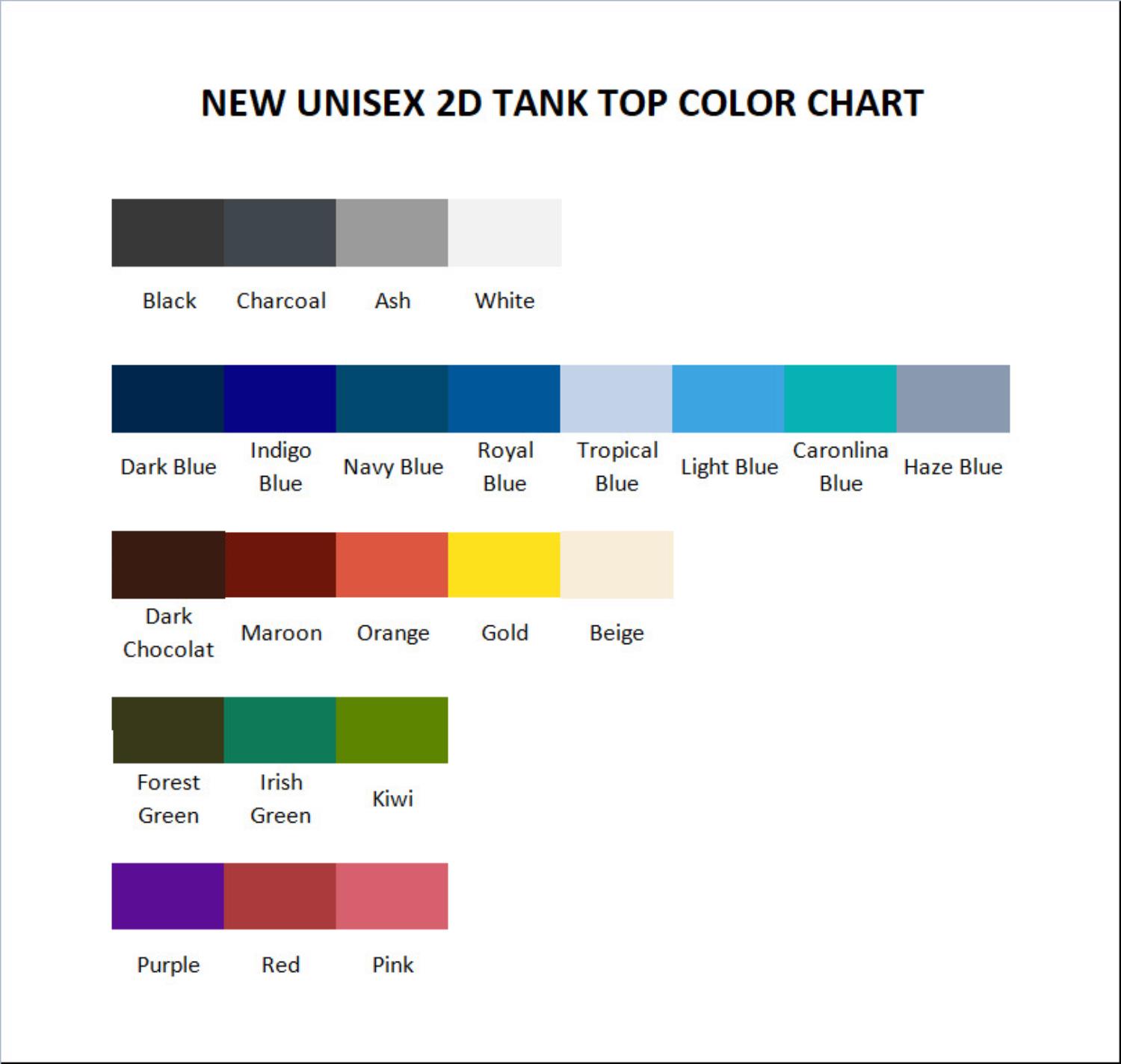 tank top color chart - Akame Ga Kill Shop