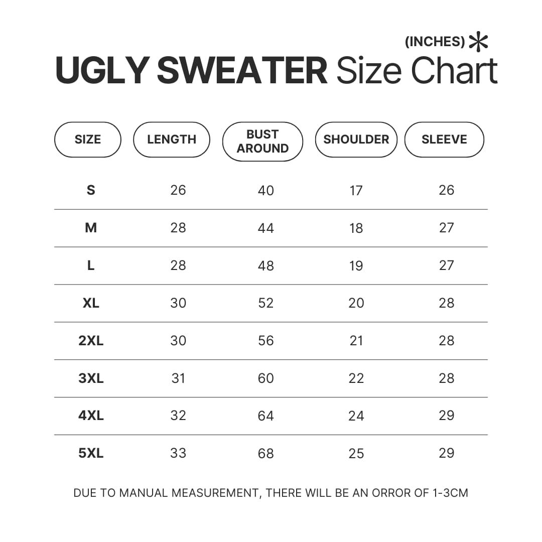 Ugly Sweater Size Chart - Akame Ga Kill Shop